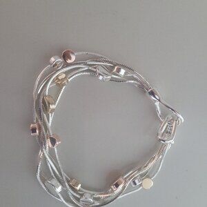 8 Inch Silver Chain Fashion Bracelet with Gold and Silver Plated Beads